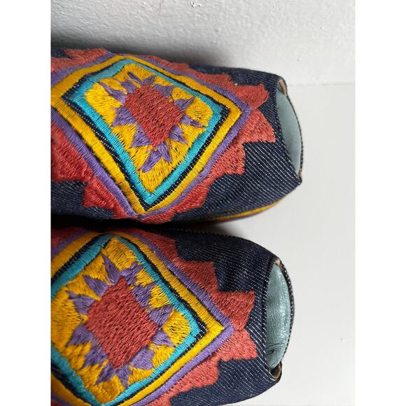 Vintage 60s Edouard Jerrold Denim Platform Mules | Embroidered Southwest | Sz 6 - Picture 8 of 10